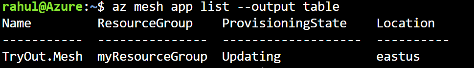 Mesh Azure CLI Output