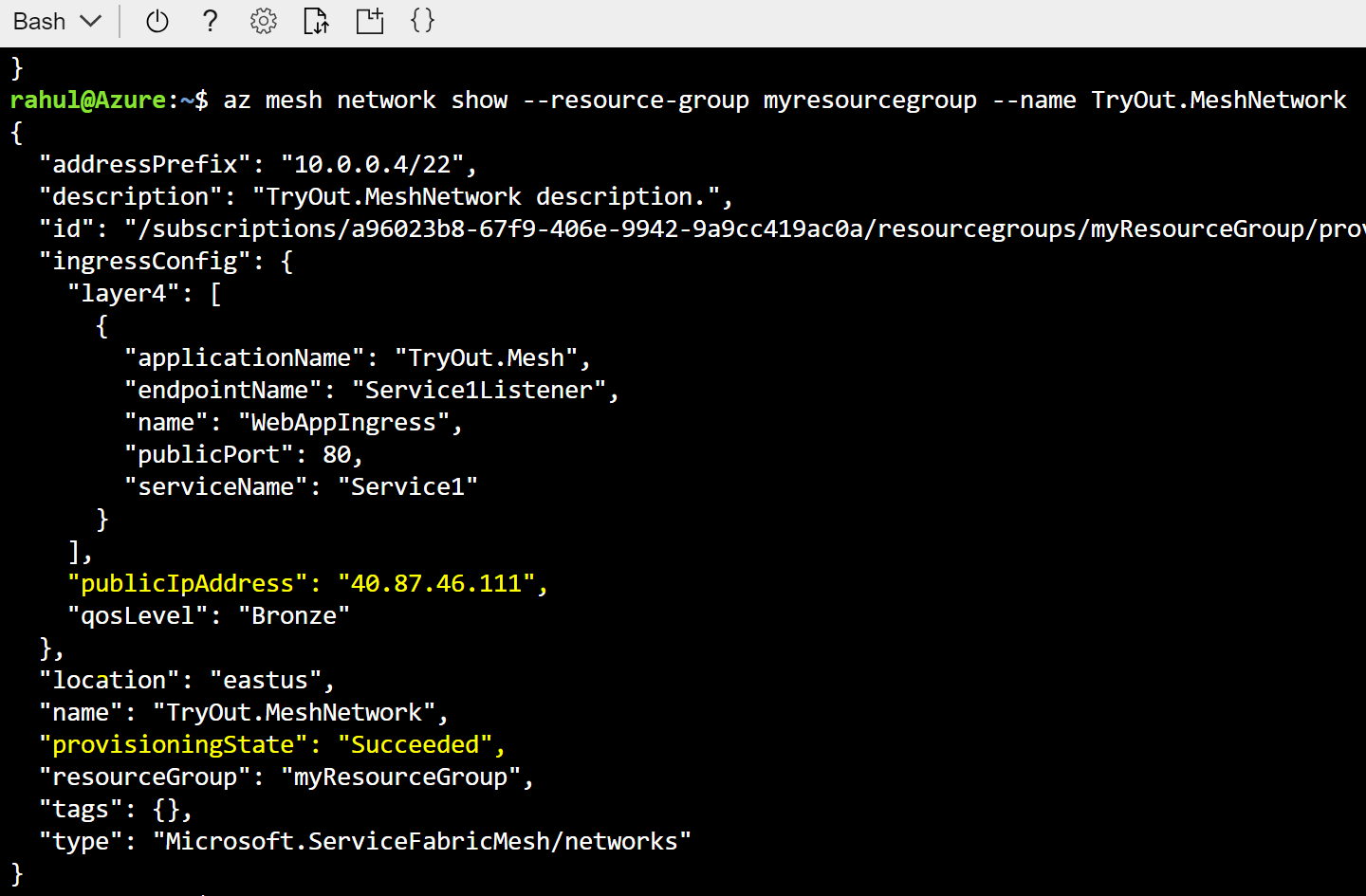 Mesh Network Azure CLI Output